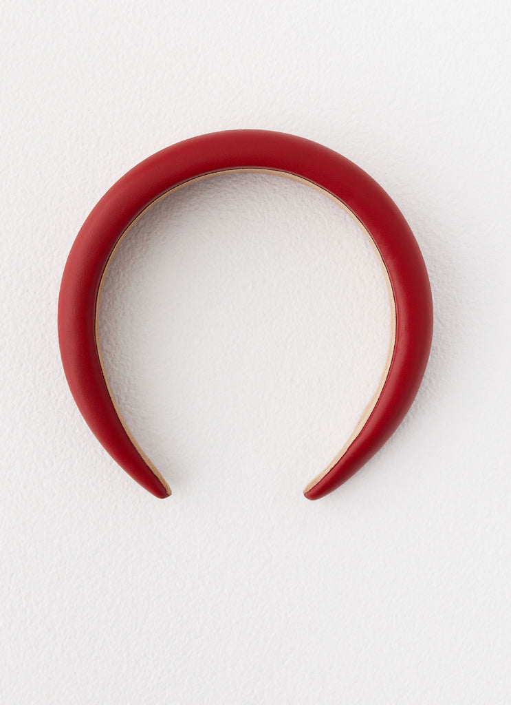 Womens High Drama Headband in the colour Red in front of a light grey background