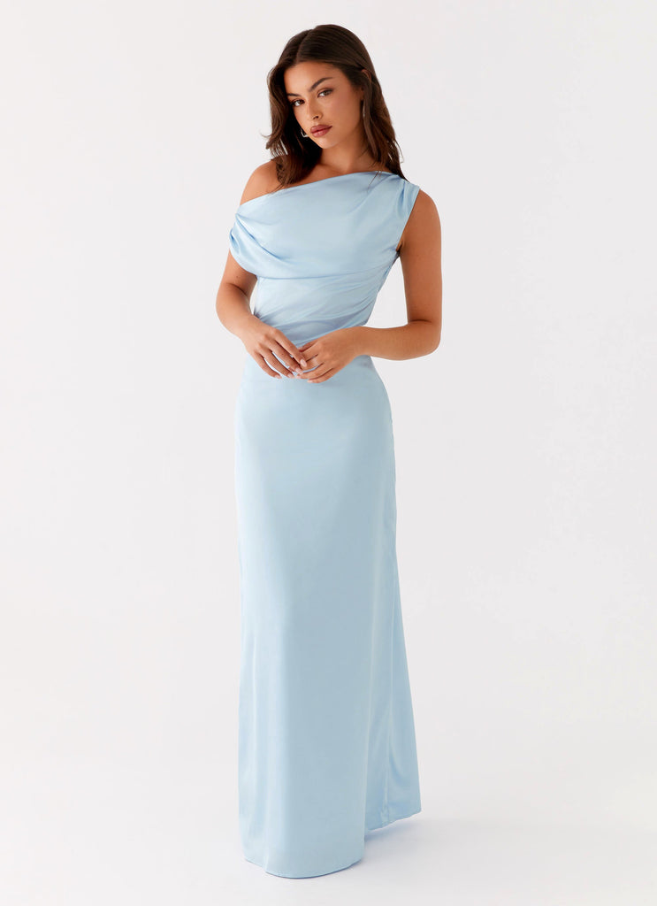 Heart Of Glass Satin Maxi Dress - Blue Peppermayo US Heart Of Glass Satin Maxi Dress - Blue Peppermayo US