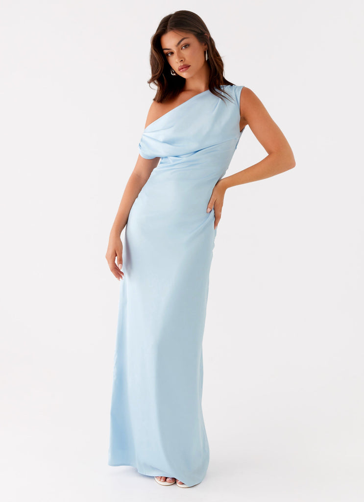 Heart Of Glass Satin Maxi Dress - Blue Peppermayo US Heart Of Glass Satin Maxi Dress - Blue Peppermayo US