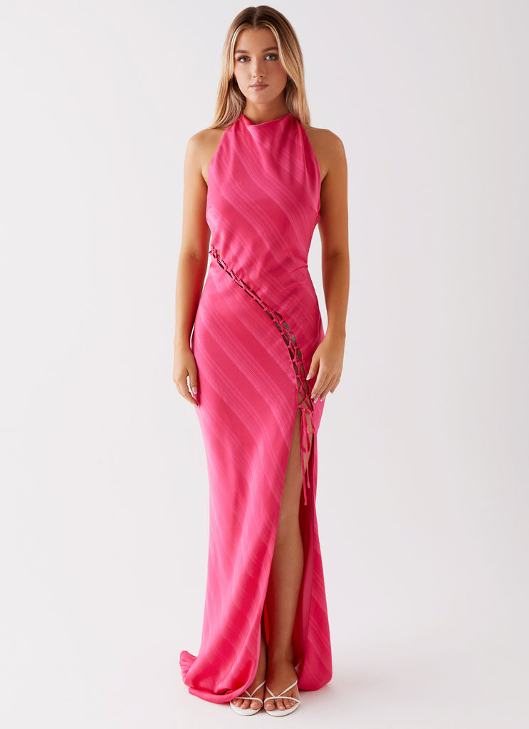 Womens Heartbeat Maxi Dress in the colour Pink in front of a light grey background