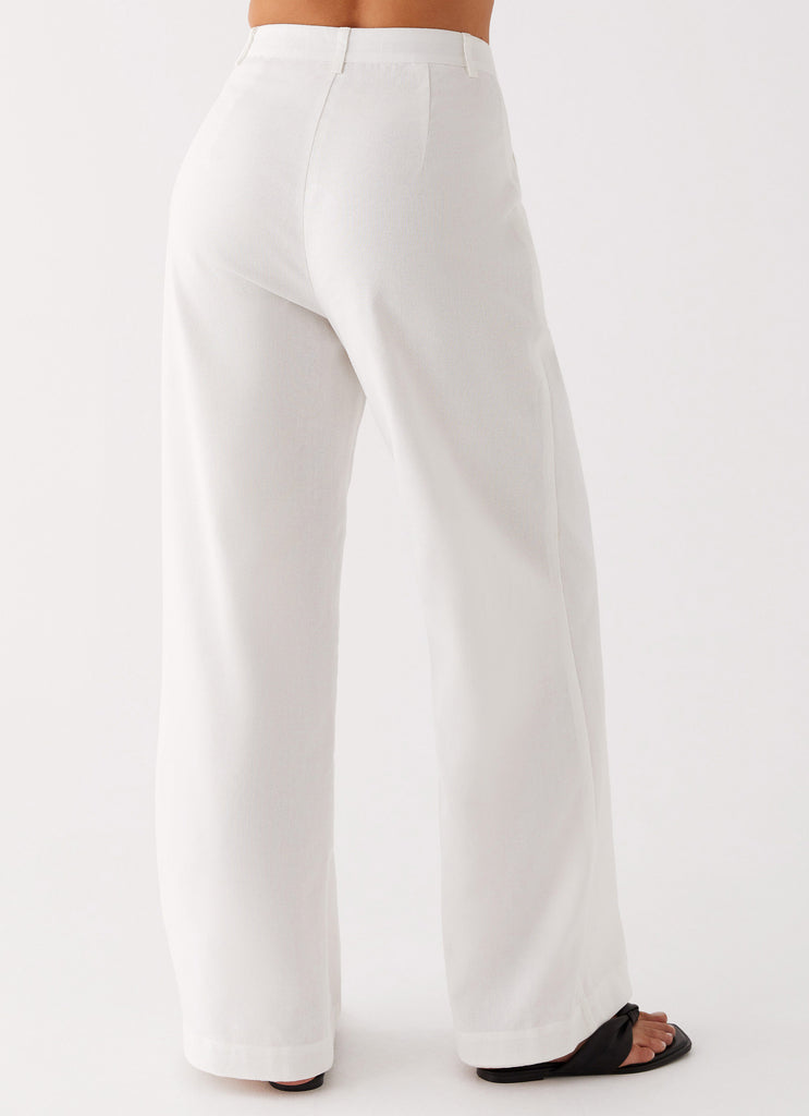 Womens Heatwave Linen Wide Leg Pants in the colour White in front of a light grey background