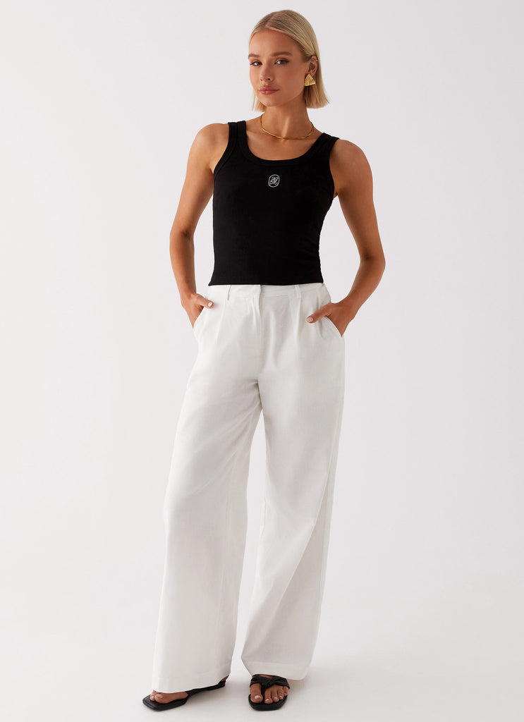 Womens Heatwave Linen Wide Leg Pants in the colour White in front of a light grey background