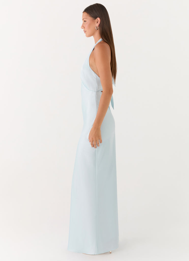 Heavy Hearted Satin Maxi Dress - Ice Blue Peppermayo US Heavy Hearted Satin Maxi Dress - Ice Blue Peppermayo US