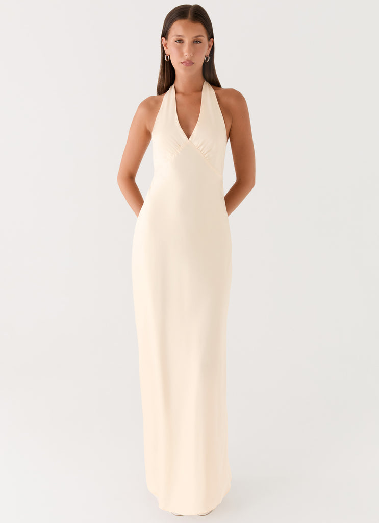 Heavy Hearted Satin Maxi Dress - Pearl