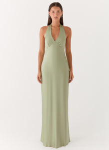 Heavy Hearted Satin Maxi Dress - Sage Peppermayo US Heavy Hearted Satin Maxi Dress - Sage Peppermayo US