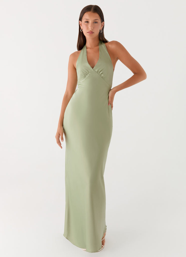 Heavy Hearted Satin Maxi Dress - Sage Peppermayo US Heavy Hearted Satin Maxi Dress - Sage Peppermayo US
