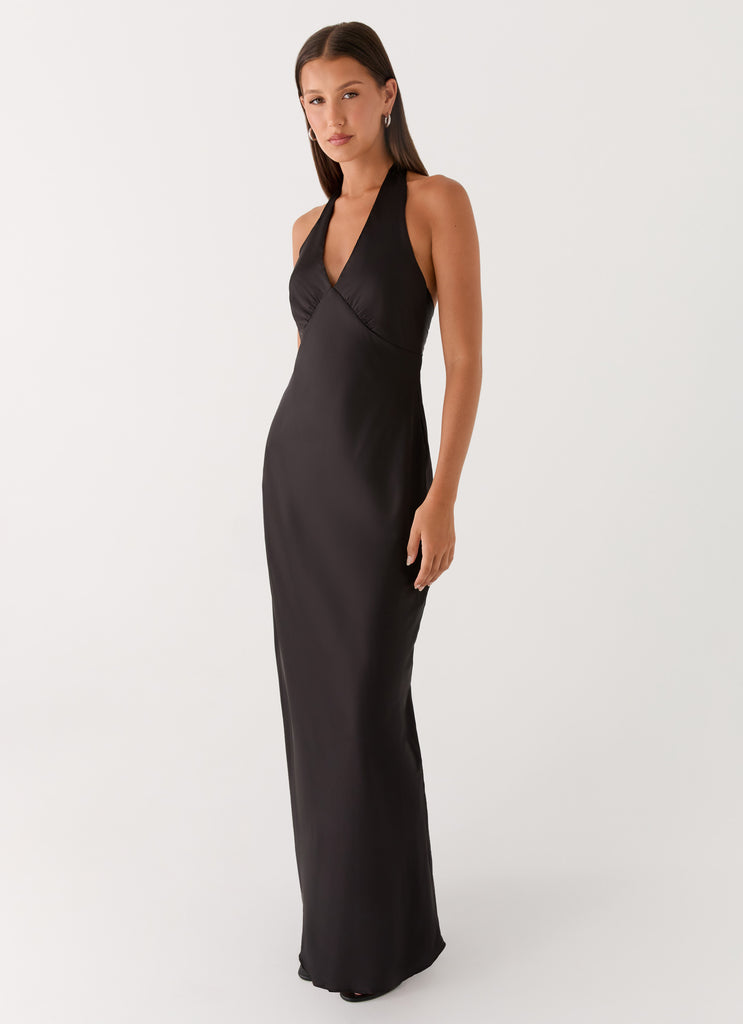 Heavy Hearted Satin Maxi Dress - Black