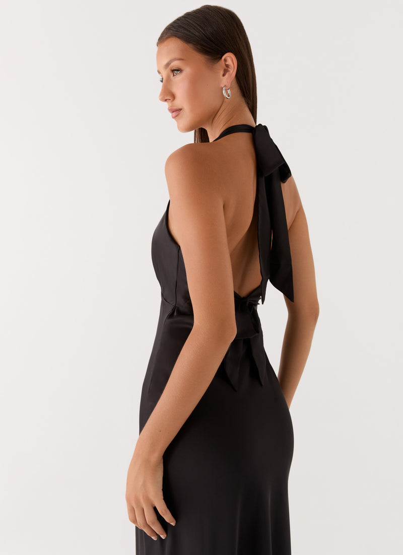 Heavy Hearted Satin Maxi Dress - Black