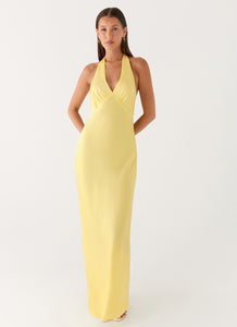 Heavy Hearted Satin Maxi Dress - Lemon