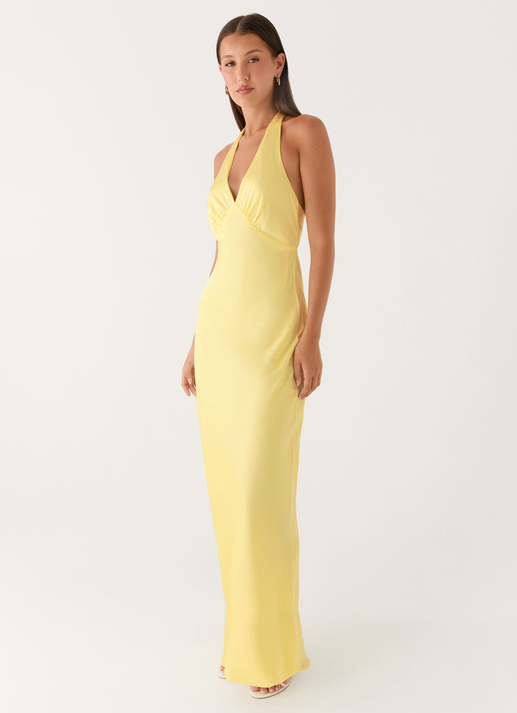 Heavy Hearted Satin Maxi Dress - Lemon Lemon / US 16 Heavy Hearted Satin Maxi Dress - Lemon Lemon / US 16