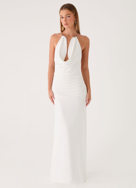 white silk maxi dress Hena Maxi Dress