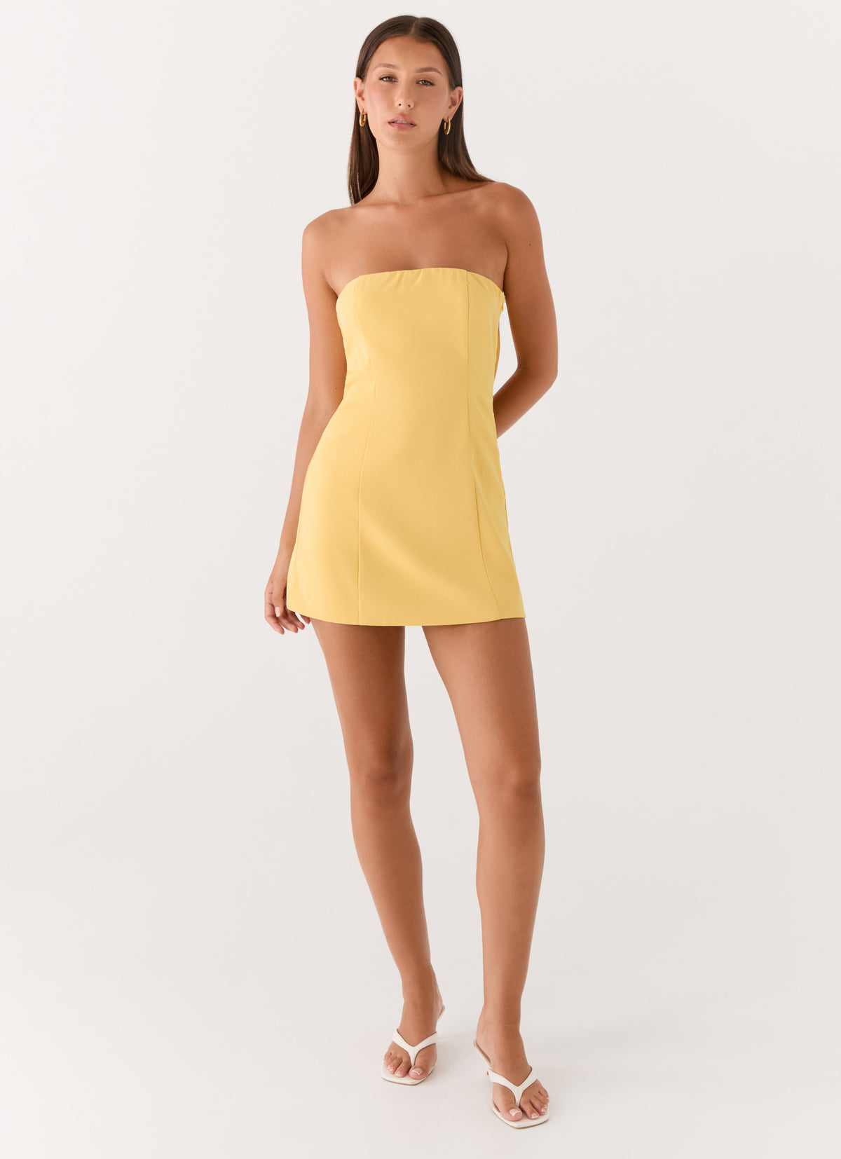 peppermayo yellow mini dress No Doubt Fully lined Bodycon Pastel Yellow Short Dress