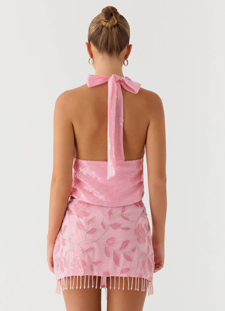 Iglesias Beaded Sequin Mini Skirt - Pink