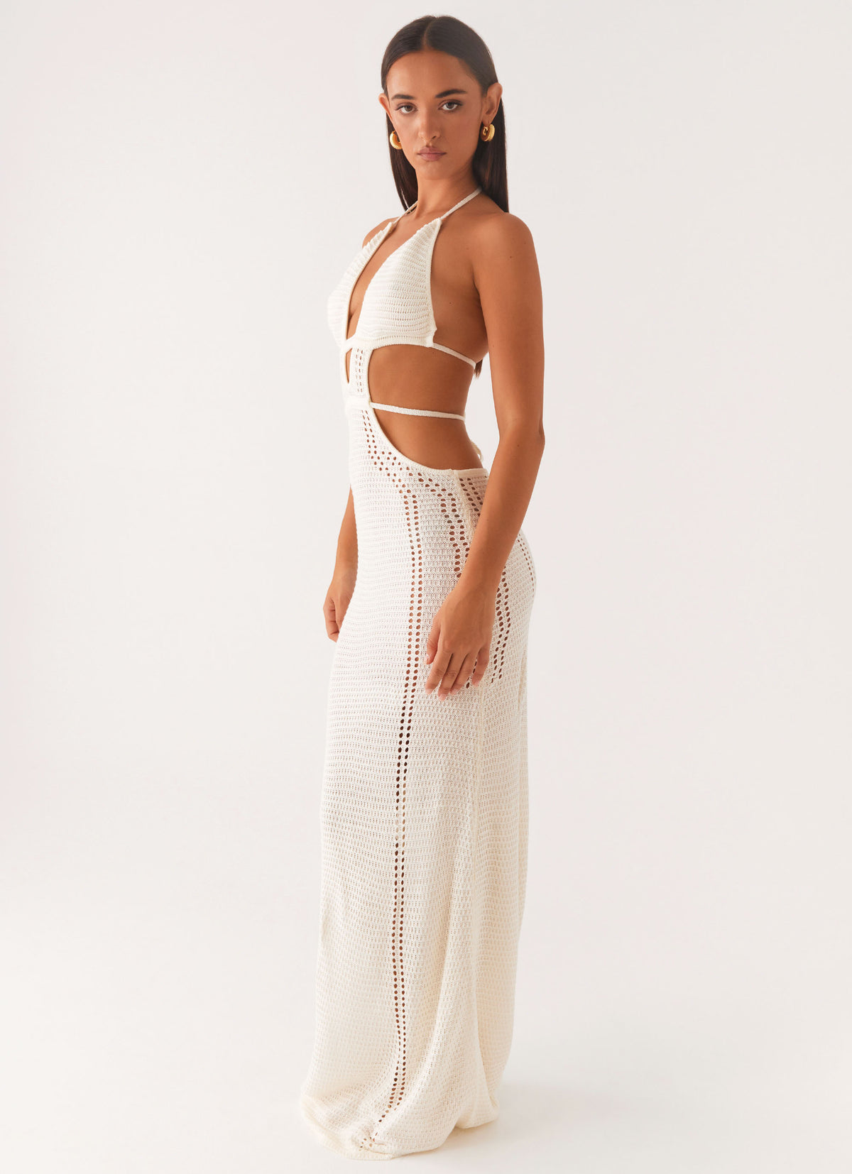 white crochet maxi dress Marianne Round neckline Levana Maxi Dress White /