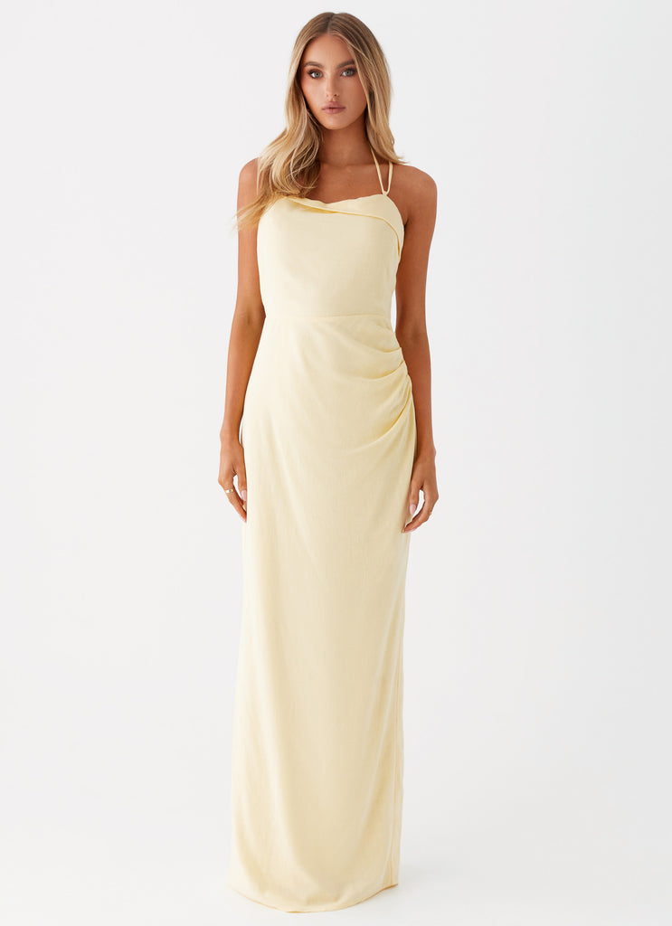 Womens Indi Maxi Dress in the colour Yellow in front of a light grey background