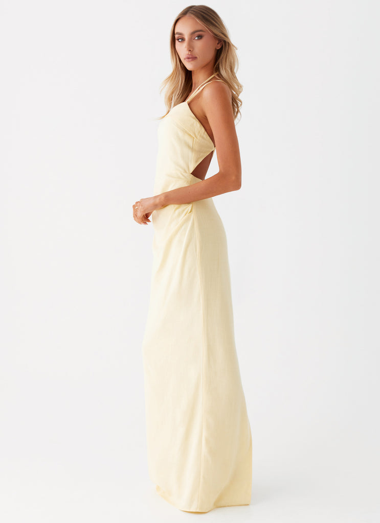 Womens Indi Maxi Dress in the colour Yellow in front of a light grey background