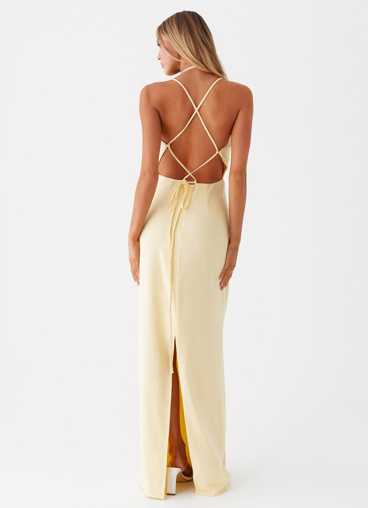 Womens Indi Maxi Dress in the colour Yellow in front of a light grey background