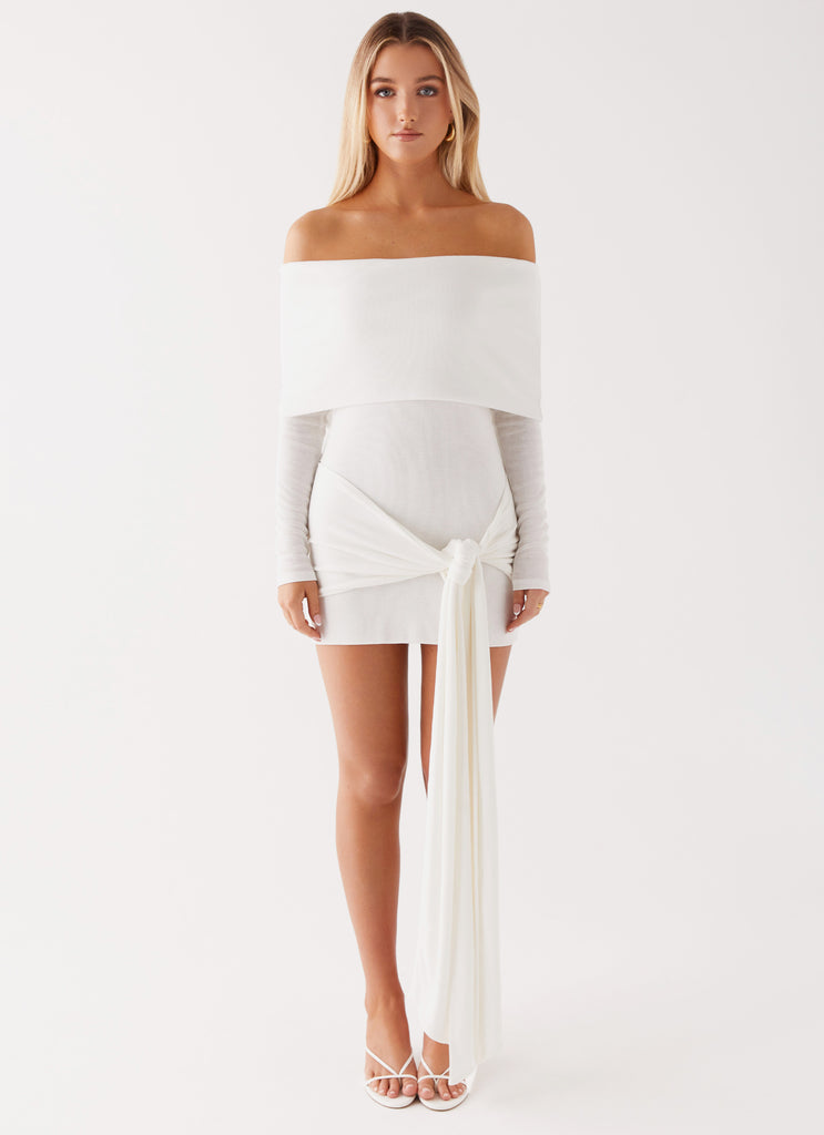 Womens Ingrid Wrap Mini Dress in the colour Ivory in front of a light grey background