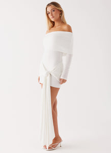 Womens Ingrid Wrap Mini Dress in the colour Ivory in front of a light grey background