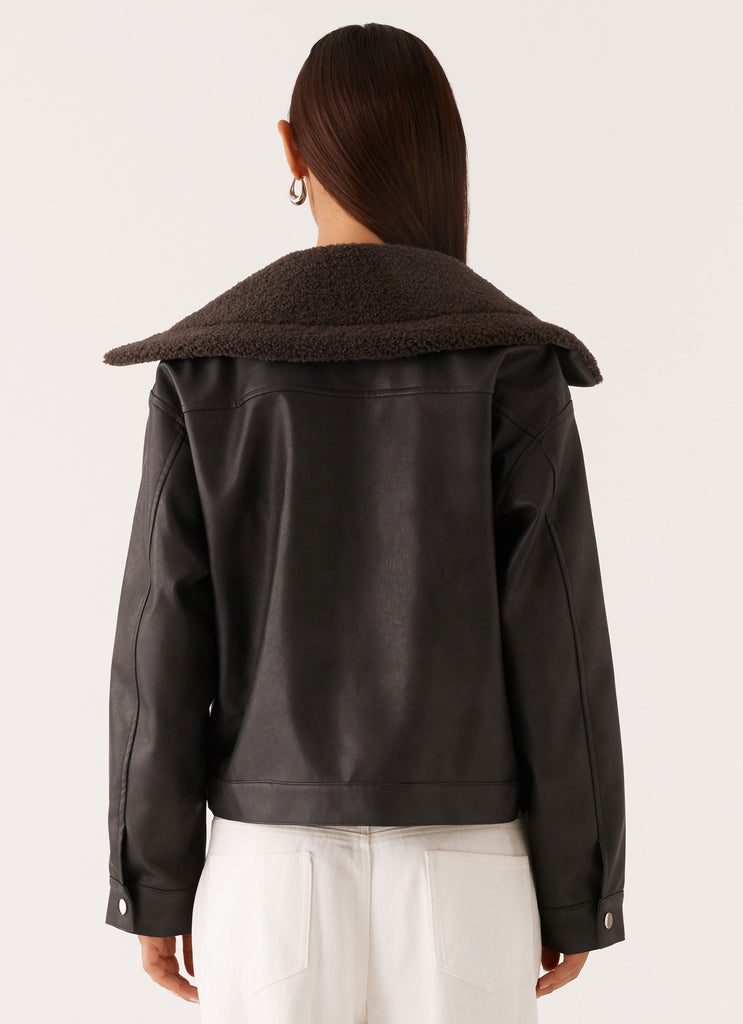 Inka PU Leather Shearling Jacket - Charcoal