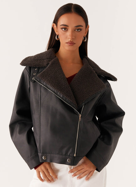 Inka PU Leather Shearling Jacket - Charcoal – Peppermayo US