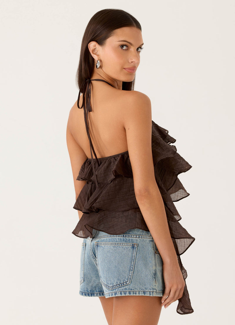 Inna Frill Halter Top - Chocolate