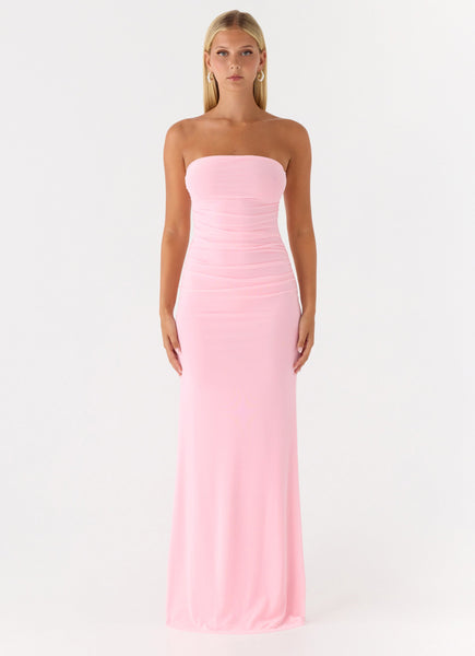 pink strapless dress long Iroha Maxi A-line Off-the-Shoulder Sleeveless Satin Color:Picture Color(Orange) Peppermayo Exclusive rama maslin graceful anarkali suit