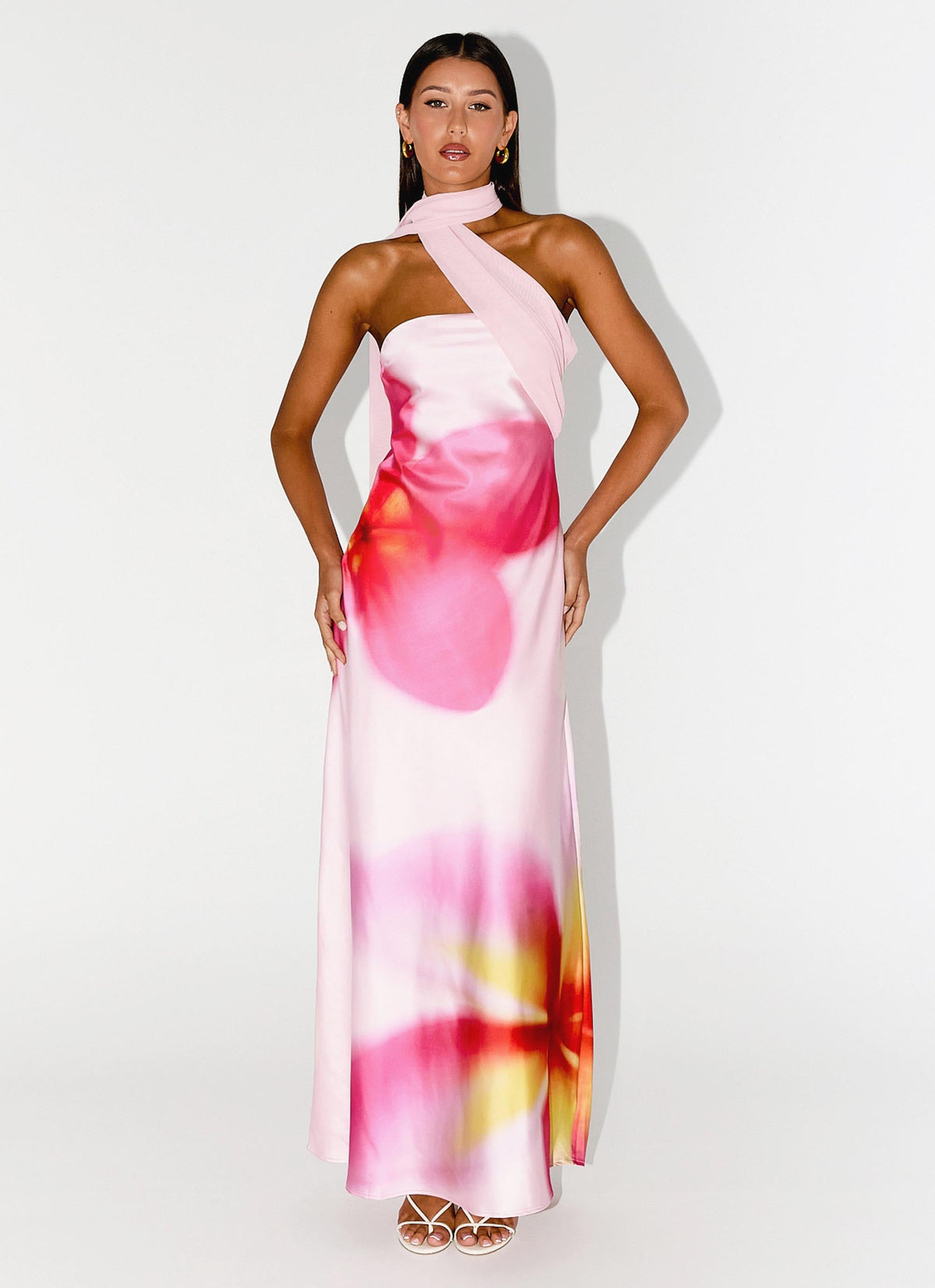 Isa Scarf Satin Maxi Dress
