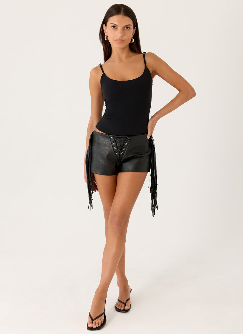 Isiah Low Rise PU Shorts - Black