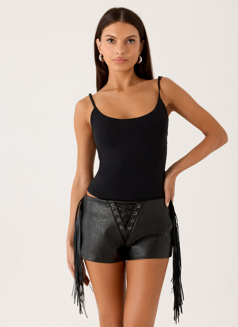 Isiah Low Rise PU Shorts - Black