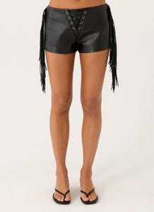 Isiah Low Rise PU Shorts - Black