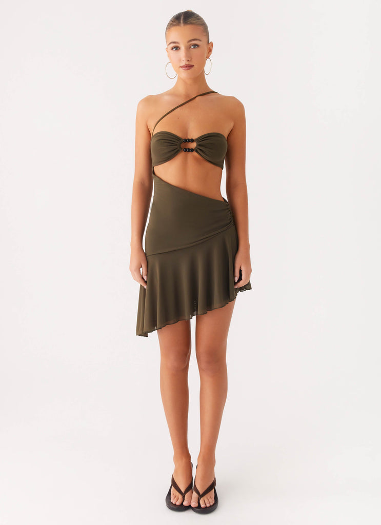 khaki mini dress KARELLE MINI DRESS IN KHAKI | CULT MIA