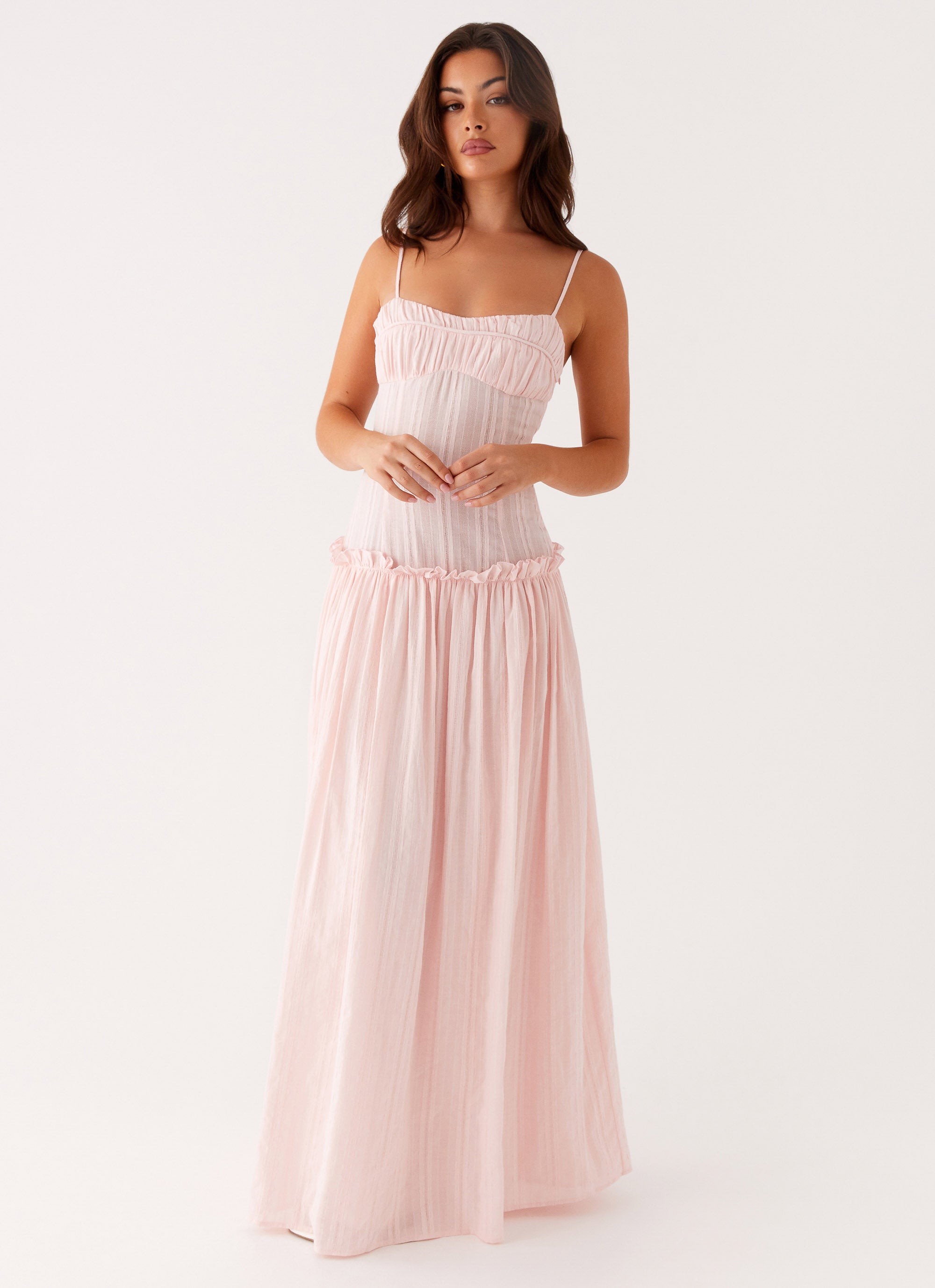 Jacinda Drop Waist Maxi Dress Pink – Peppermayo US