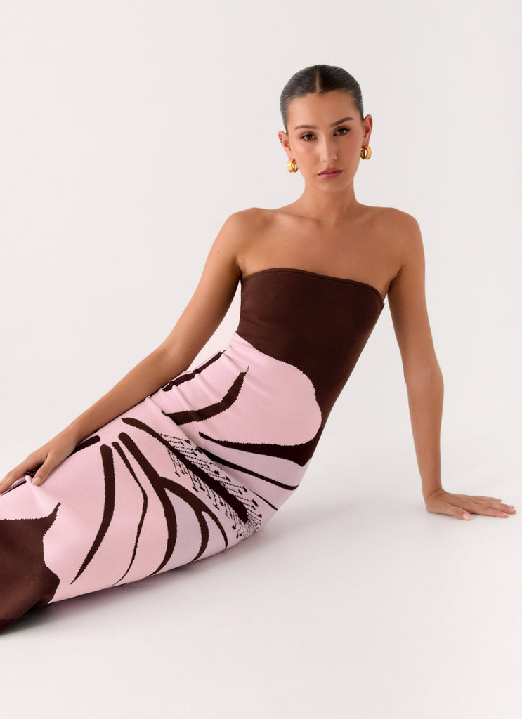 Jala Strapless Knit Maxi Dress - Espresso Meadow Peppermayo US Jala Strapless Knit Maxi Dress - Espresso Meadow Peppermayo US