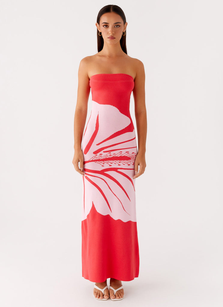 Jala Strapless Knit Maxi Dress - Red Floral Red Floral / L-XL Jala Strapless Knit Maxi Dress - Red Floral Red Floral / L-XL