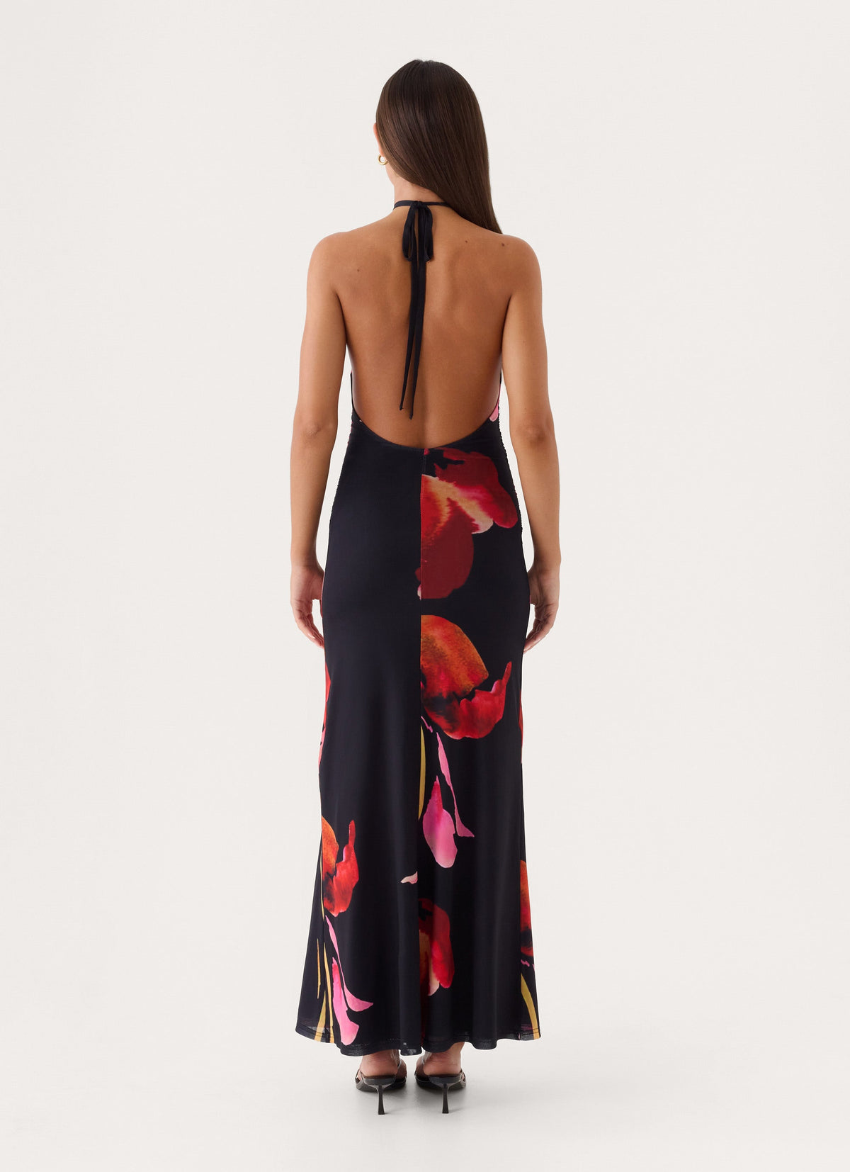 Janete Floral Halter Maxi Dress - Black Floral Print
