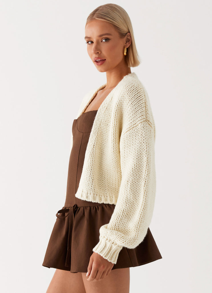 Womens Jasleen Knit Cardigan in the colour Ivory in front of a light grey background