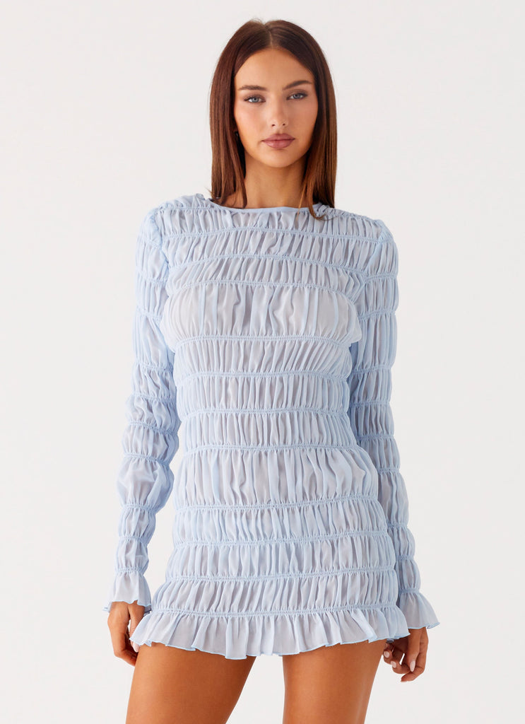 chinese dress ladies Sky Blue Mother of The Bride Dresses Sweep/Brush Train V-Neck Long Sleeves Mother of The Bride Dress main image 0