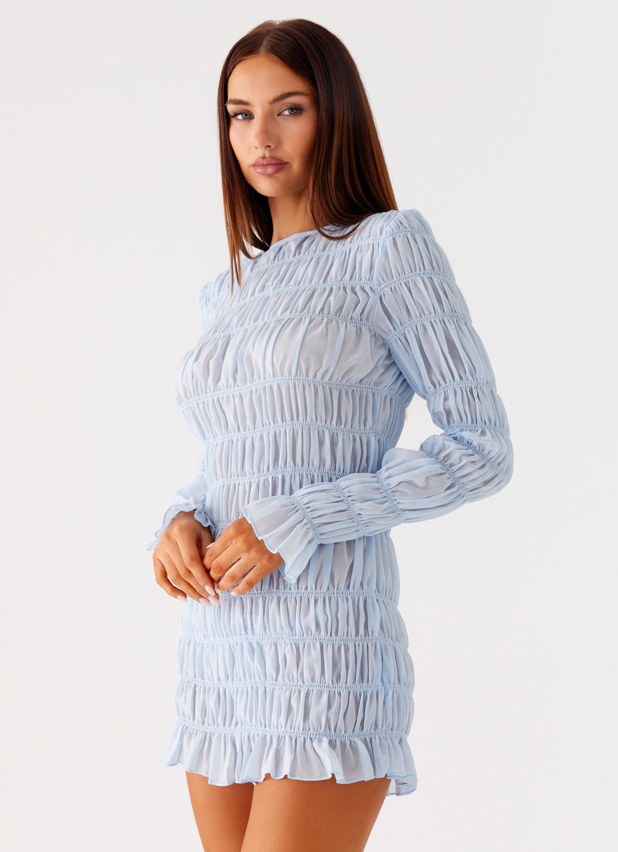 Jasy Long Sleeve Mini Dress - Sky Blue Peppermayo US Jasy Long Sleeve Mini Dress - Sky Blue Peppermayo US