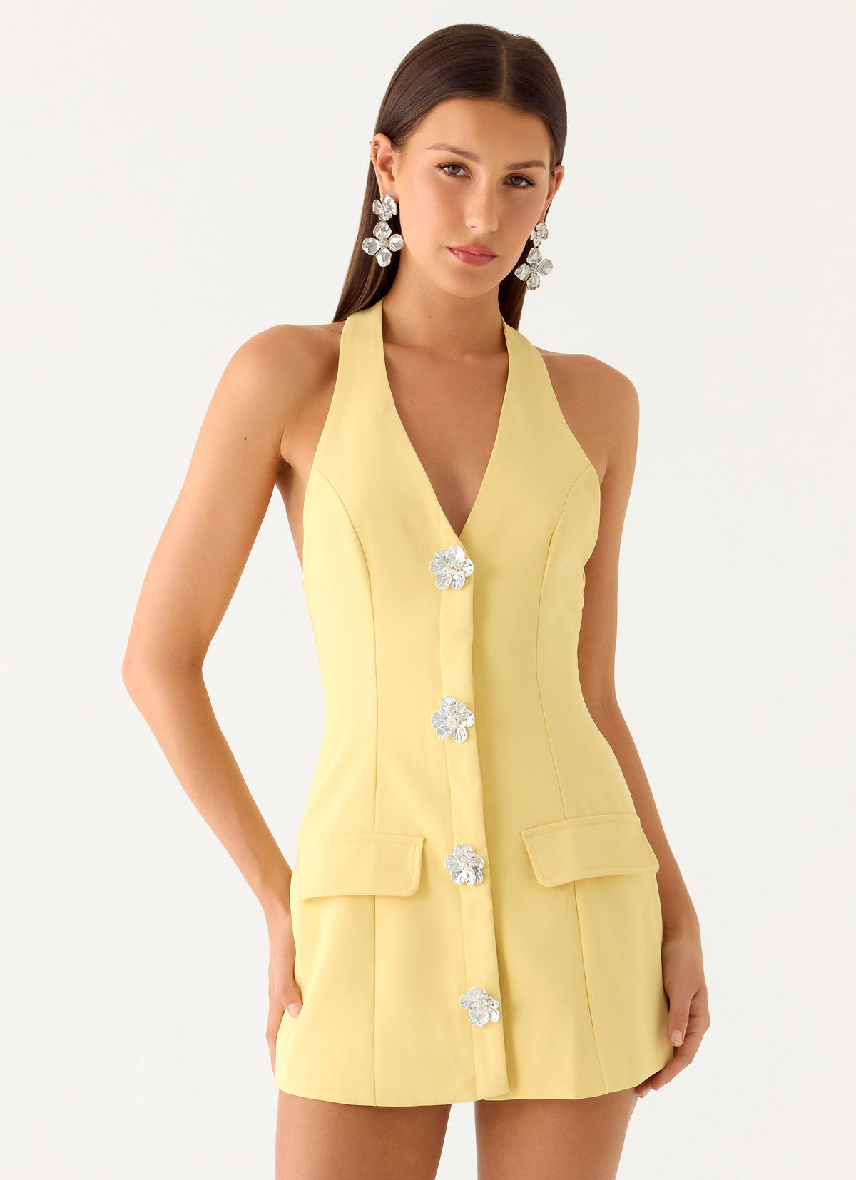 yellow denim dress Boston Proper - Lemon Drop - Collared A Line line denim dress with buttons down the front. Blue B. Acid Washed Denim