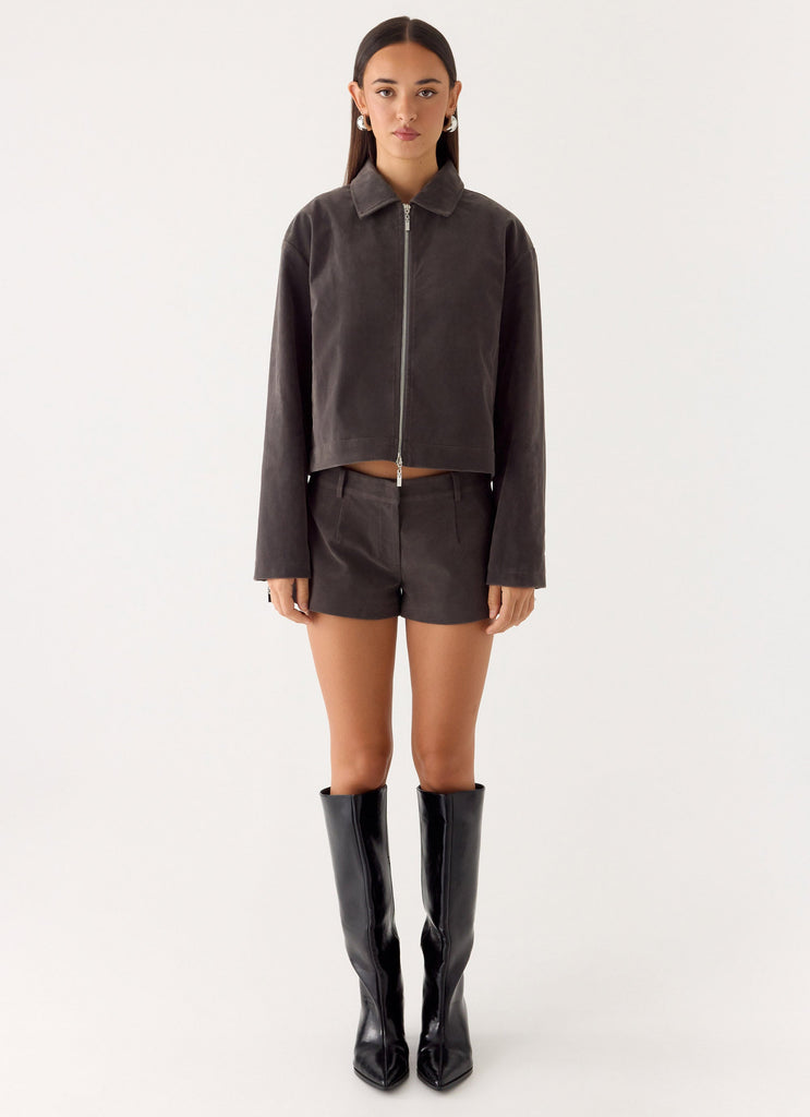 Jeremy Faux Suede Shorts - Tan Grey