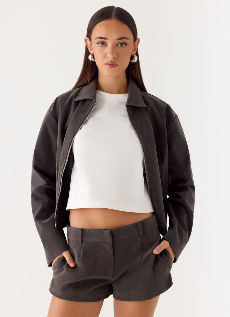 Jeremy Faux Suede Shorts - Tan Grey