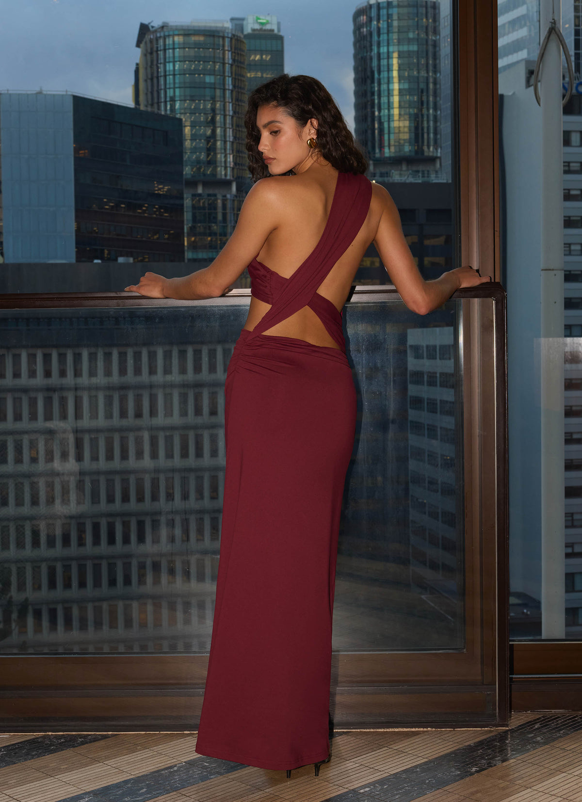 Jess Draped Maxi Dress - Maroon