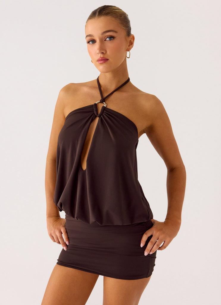 Jisoo Halter Mini Dress - Cool Chocolate Cool Chocolate / US 18 Jisoo Halter Mini Dress - Cool Chocolate Cool Chocolate / US 18
