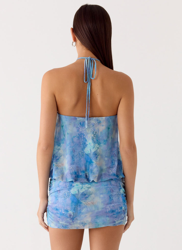 Jisoo Halter Mini Dress - Aqua Paisley Aqua Paisley / US 12 Jisoo Halter Mini Dress - Aqua Paisley Aqua Paisley / US 12