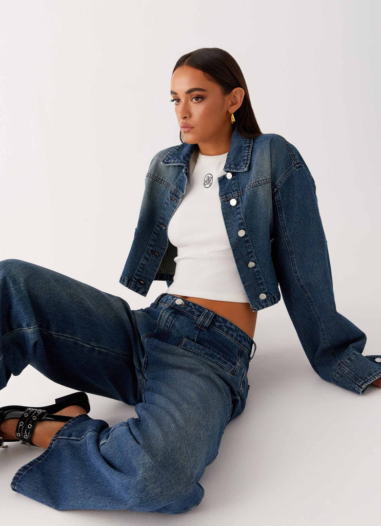 Joan Cropped Denim Jacket - Indigo Peppermayo US Joan Cropped Denim Jacket - Indigo Peppermayo US