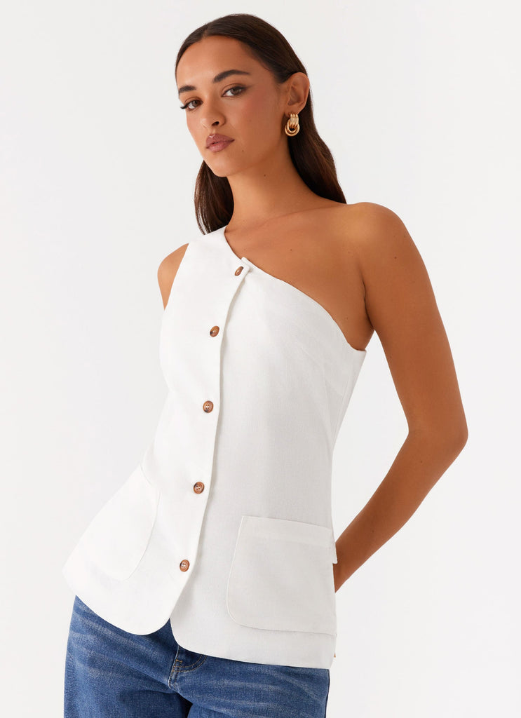 Jordy Linen Pocket Vest - White