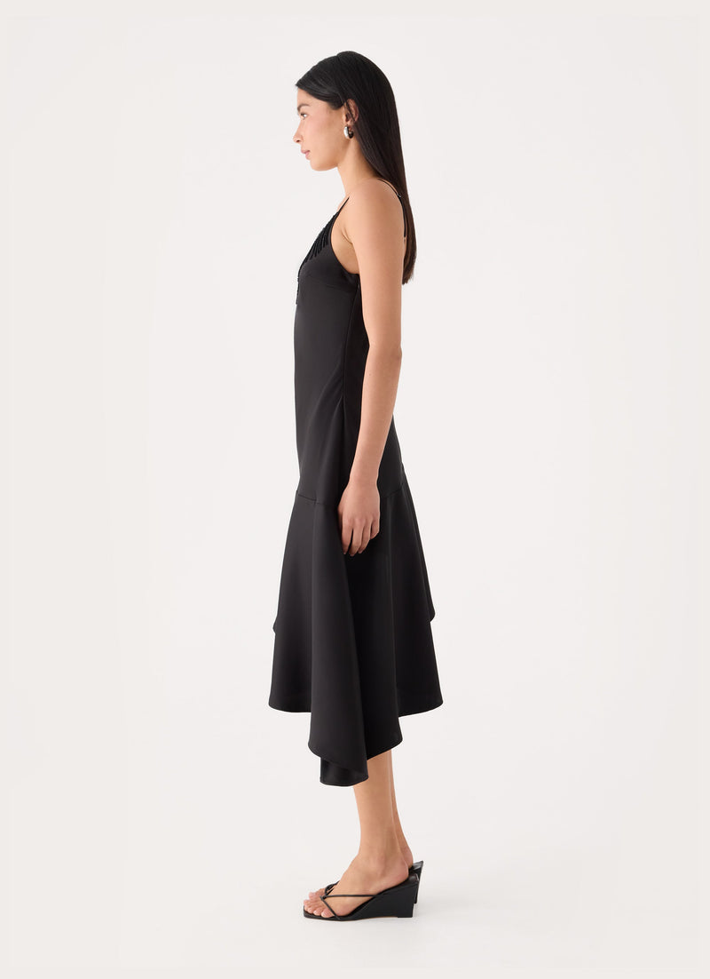 Julienna Satin Midi Dress - Black