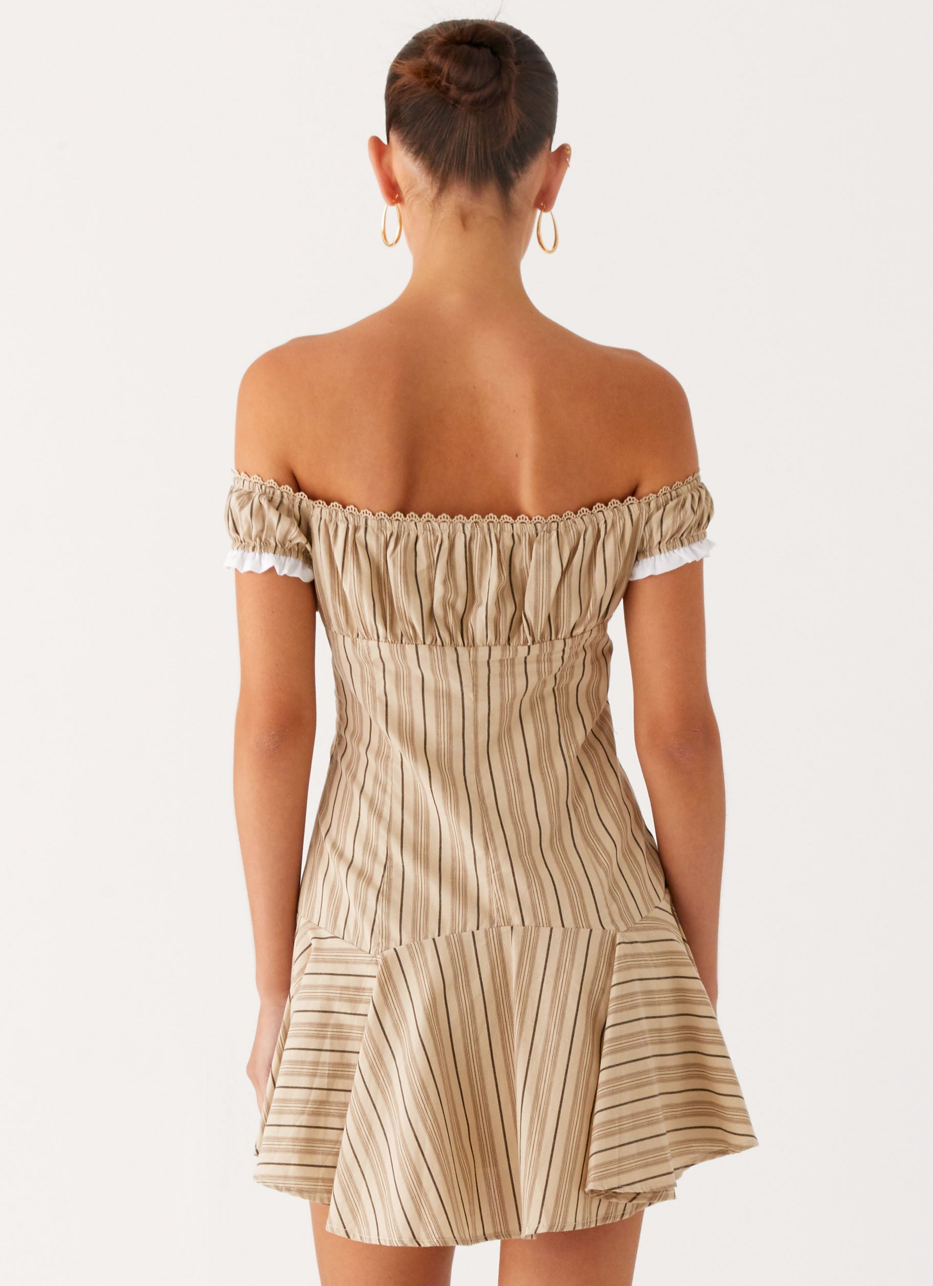 off the shoulder striped mini dress M/L / Cream / Black Stripe