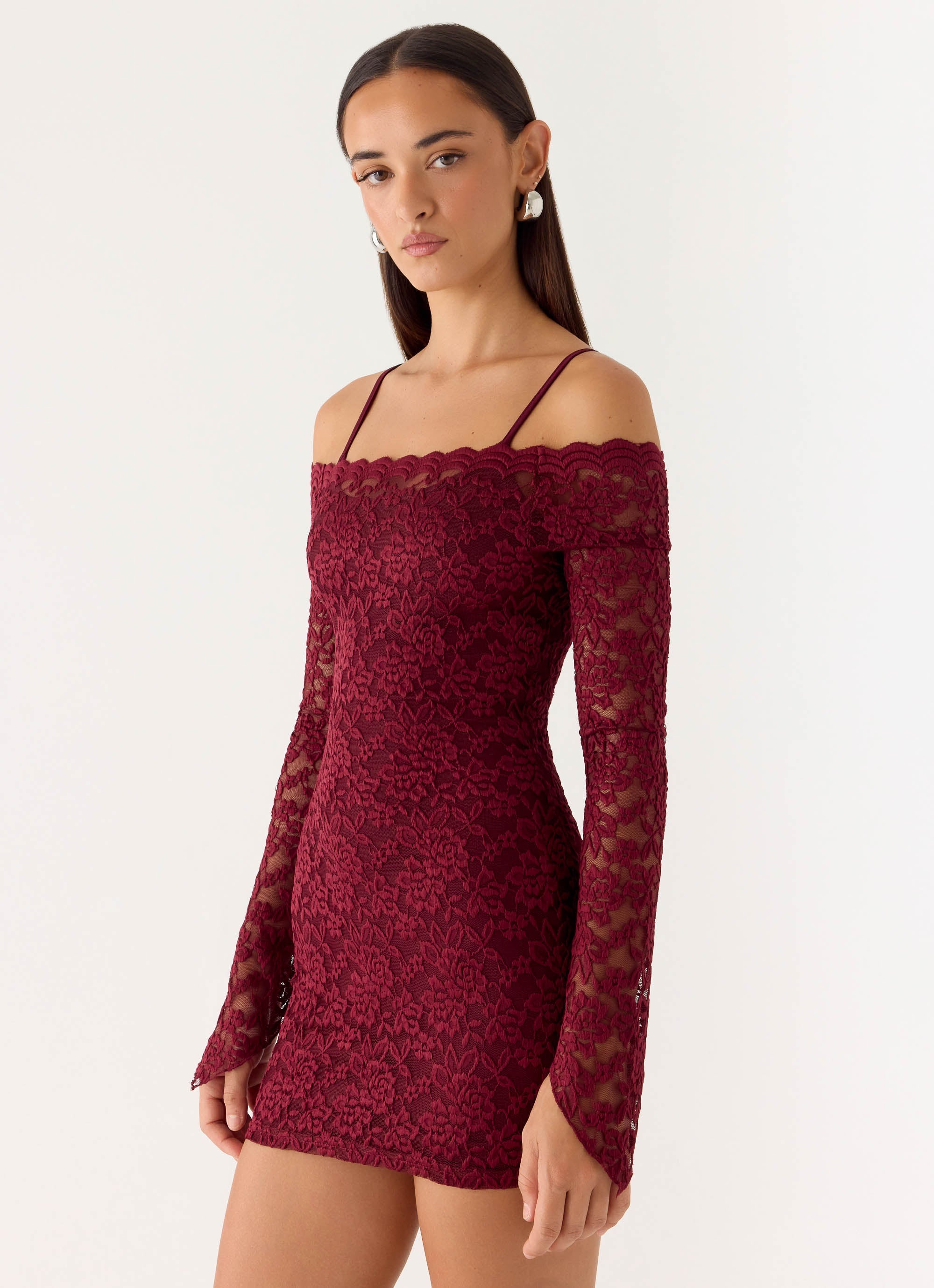 Just This Once Lace Mini Dress - Merlot Merlot / US 16 Just This Once Lace Mini Dress - Merlot Merlot / US 16